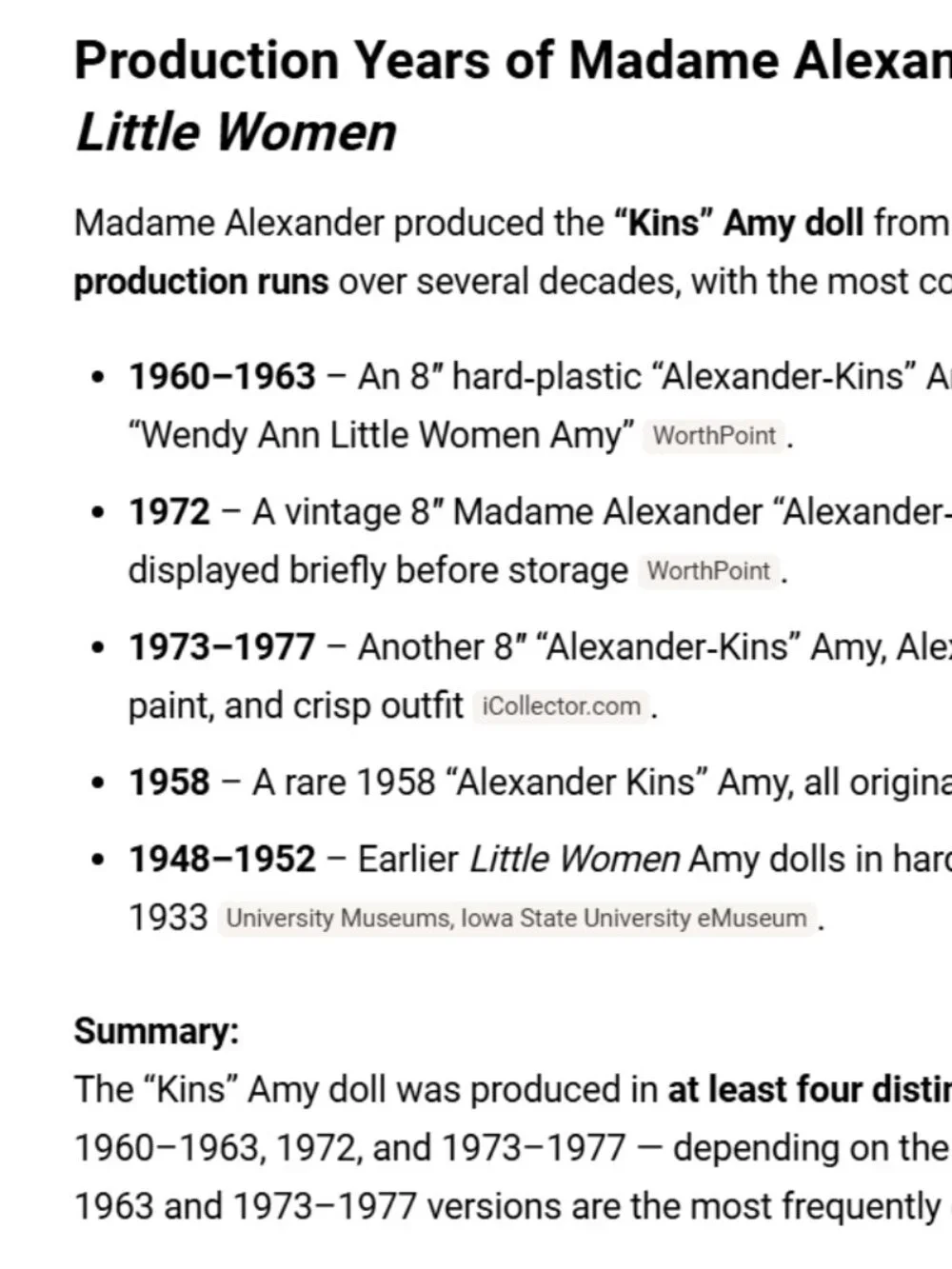 Madame Alexander-kins 1970s Amy Doll (Little Women)